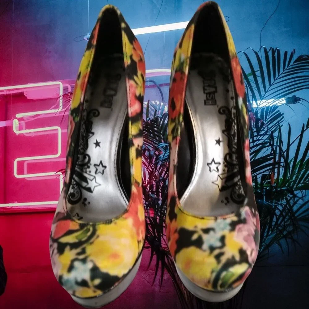 Brash‎ Floral Platform Pumps Multi Color Stiletto Heels Size 7.5